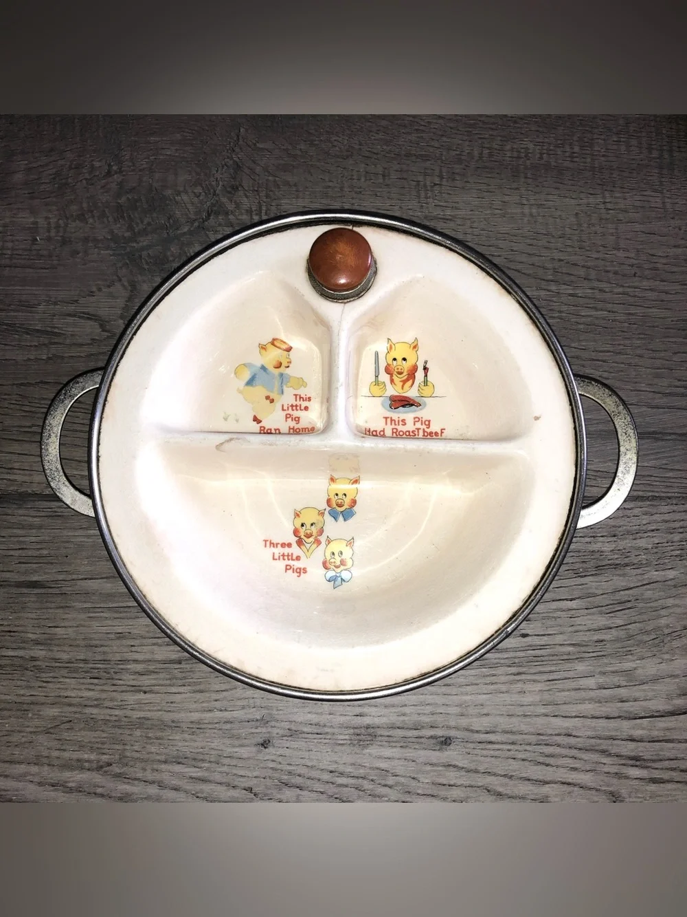 Antique (?) Three Little Pigs Child’s Warming Dish Vintage